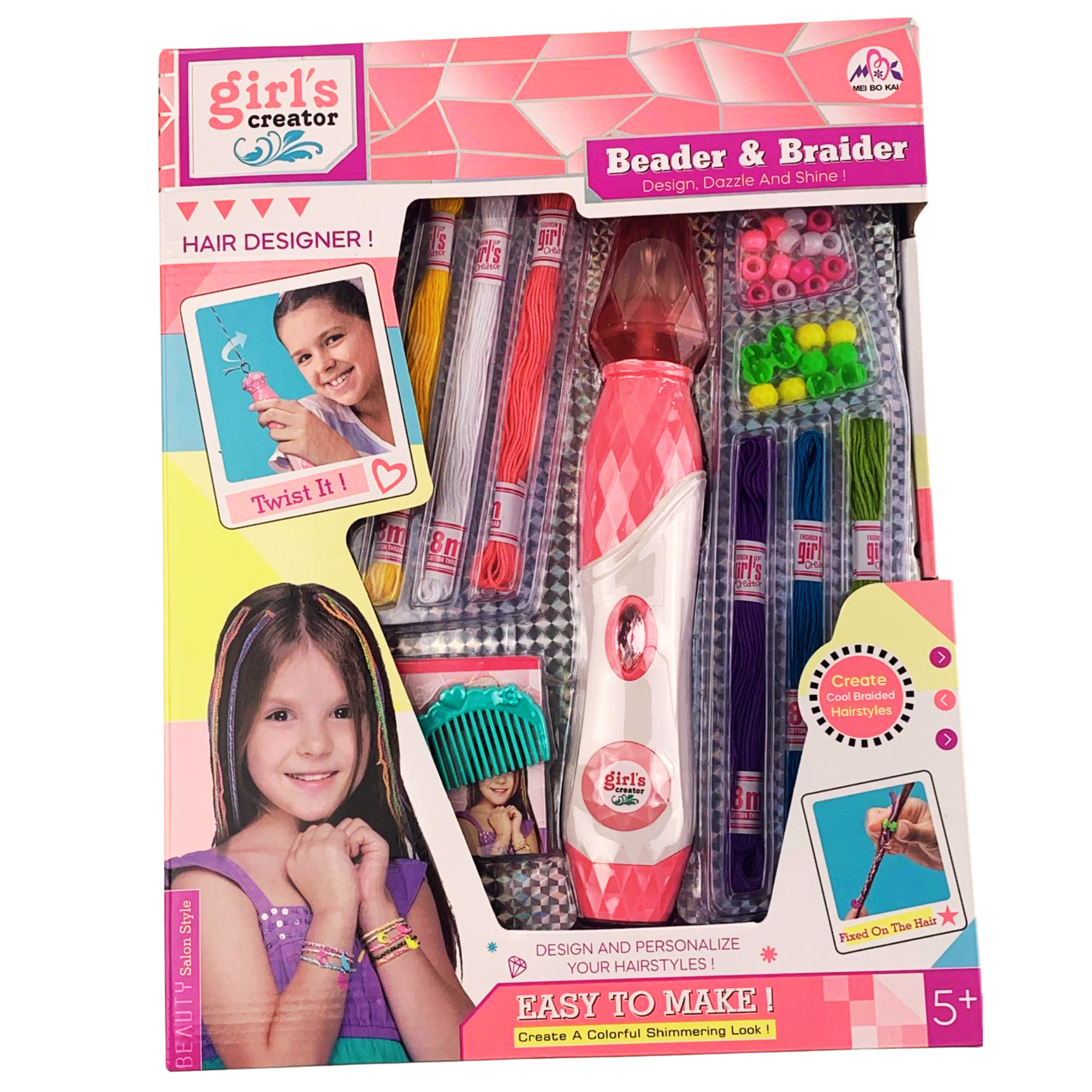 Hair braider and beader set for girls